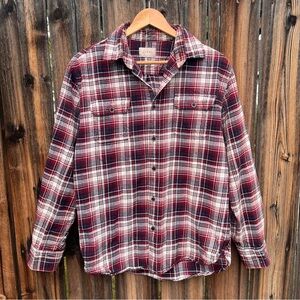 JACHS Red Navy White Plaid Long Sleeve Button Down Winter Flannel Shirt, Men’s M